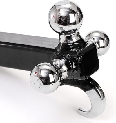 Trailer Hitch Tri-Ball Mount with Hook, Tactical Tow Hook 3 Ball Truck Hitch, Trailer Ball Size 1-7/8