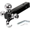 Trailer Hitch Tri-Ball Mount with Hook, Tactical Tow Hook 3 Ball Truck Hitch, Trailer Ball Size 1-7/8", 2" and 2-5/16", Fit 2 Inch Hitch Receiver