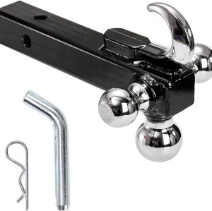 Trailer Hitch Tri-Ball Mount with Hook, Tactical Tow Hook 3 Ball Truck Hitch, Trailer Ball Size 1-7/8