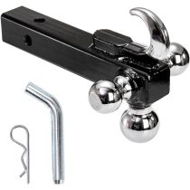 Trailer Hitch Tri-Ball Mount with Hook, Tactical Tow Hook 3 Ball Truck Hitch, Trailer Ball Size 1-7/8