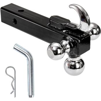 Trailer Hitch Tri-Ball Mount with Hook, Tactical Tow Hook 3 Ball Truck Hitch, Trailer Ball Size 1-7/8