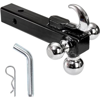 Trailer Hitch Tri-Ball Mount with Hook, Tactical Tow Hook 3 Ball Truck Hitch, Trailer Ball Size 1-7/8