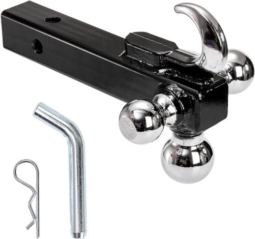 Trailer Hitch Tri-Ball Mount with Hook, Tactical Tow Hook 3 Ball Truck Hitch, Trailer Ball Size 1-7/8", 2" and 2-5/16", Fit 2 Inch Hitch Receiver