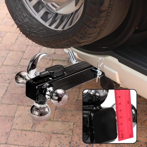 Trailer Hitch Tri-Ball Mount with Hook, Tactical Tow Hook 3 Ball Truck Hitch, Trailer Ball Size 1-7/8", 2" and 2-5/16", Fit 2 Inch Hitch Receiver