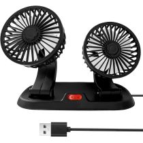 Dual Head USB Car Fan for Car with Powerful Cooling 360° Rotation Stepless Speed Desk Fan
