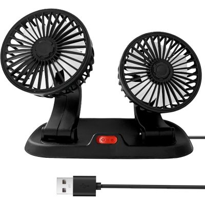 Dual Head USB Car Fan for Car with Powerful Cooling 360° Rotation Stepless Speed Desk Fan