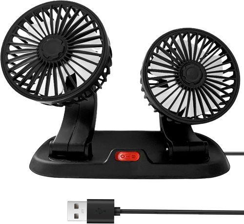 Dual Head USB Car Fan for Car with Powerful Cooling 360° Rotation Stepless Speed Desk Fan