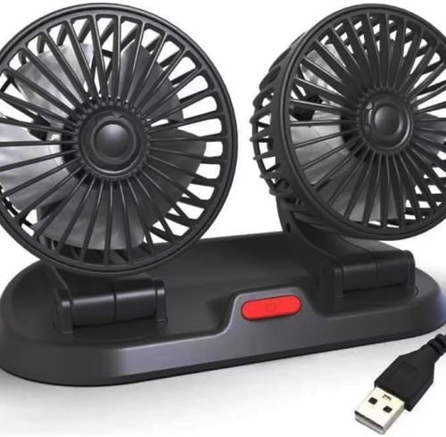 Dual Head USB Car Fan for Car with Powerful Cooling 360° Rotation Stepless Speed Desk Fan