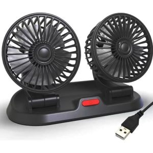 Dual Head USB Car Fan for Car with Powerful Cooling 360° Rotation Stepless Speed Desk Fan