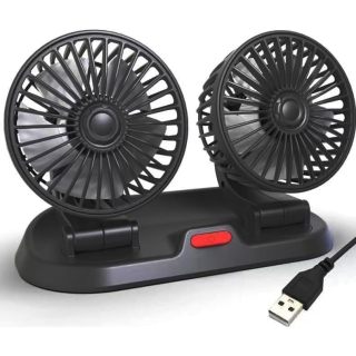 Dual Head USB Car Fan for Car with Powerful Cooling 360° Rotation Stepless Speed Desk Fan