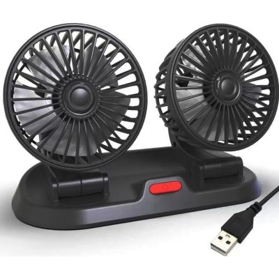 Dual Head USB Car Fan for Car with Powerful Cooling 360° Rotation Stepless Speed Desk Fan