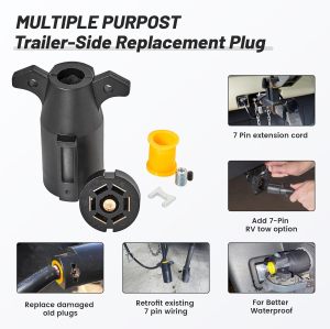 RV 7 Pin Trailer Plug Splice-in Replacement Trailer Side Male End 7 Way Round RV-Style Trailer Light Wiring Harness Connector, Heavy Duty 7 Prong Trailer Wiring Tow Plug for RV Boat Trailer