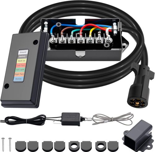 7 Way Trailer Cord and 7 Gang Junction Box Kit with 12V Breakaway Switch and Plug Holder Heavy Duty 8 FT Trailer Wiring Harness Kit for Trailers RVs Campers