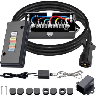 7 Way Trailer Cord and 7 Gang Junction Box Kit with 12V Breakaway Switch and Plug Holder Heavy Duty 8 FT Trailer Wiring Harness Kit for Trailers RVs Campers