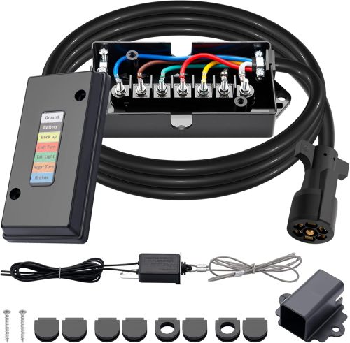 7 Way Trailer Cord and 7 Gang Junction Box Kit with 12V Breakaway Switch and Plug Holder Heavy Duty 8 FT Trailer Wiring Harness Kit for Trailers RVs Campers