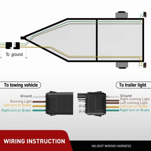 10039W 4 Pin Flat Trailer Wiring Harness Kit 18AWG 25Feet Male 4Feet Female Wishbone-Style Wiring Harness Extension kit for Utility Boat Trailer Lights