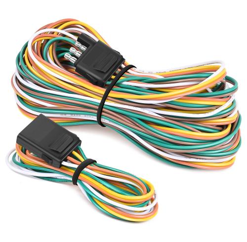10039W 4 Pin Flat Trailer Wiring Harness Kit 18AWG 25Feet Male 4Feet Female Wishbone-Style Wiring Harness Extension kit for Utility Boat Trailer Lights