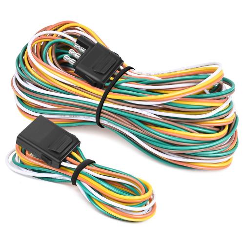 10039W 4 Pin Flat Trailer Wiring Harness Kit 18AWG 25Feet Male 4Feet Female Wishbone-Style Wiring Harness Extension kit for Utility Boat Trailer Lights