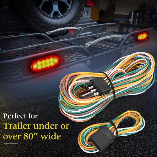 10039W 4 Pin Flat Trailer Wiring Harness Kit 18AWG 25Feet Male 4Feet Female Wishbone-Style Wiring Harness Extension kit for Utility Boat Trailer Lights