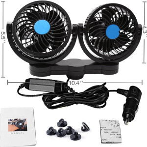 Backseat Car Fan 12V Cooling Air Fan with Stepless Speed Regulation for SUV, RV, Vehicles