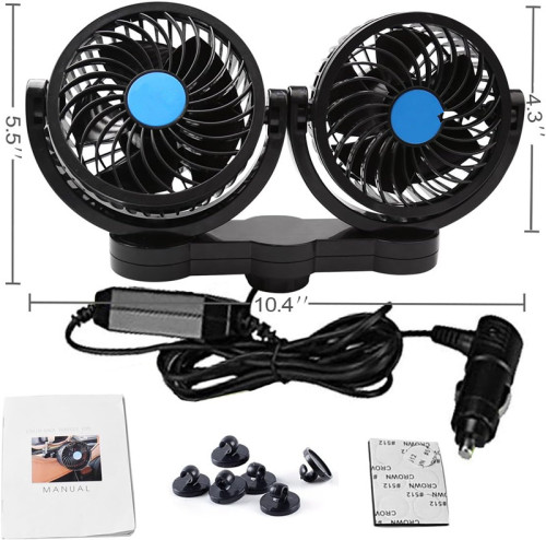 Backseat Car Fan 12V Cooling Air Fan with Stepless Speed Regulation for SUV, RV, Vehicles