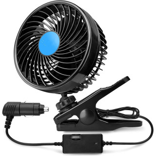 Clip Fan 360 Degree Rotatable Car Fan Cooling Air Fan with Stepless Speed Regulation & Cigarette Lighter Plug for SUV, RV, Vehicles