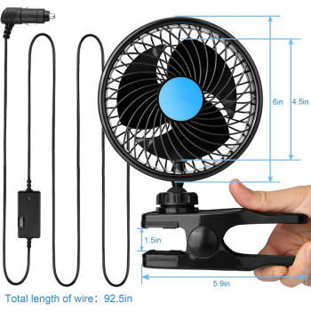 Clip Fan 360 Degree Rotatable Car Fan Cooling Air Fan with Stepless Speed Regulation & Cigarette Lighter Plug for SUV, RV, Vehicles
