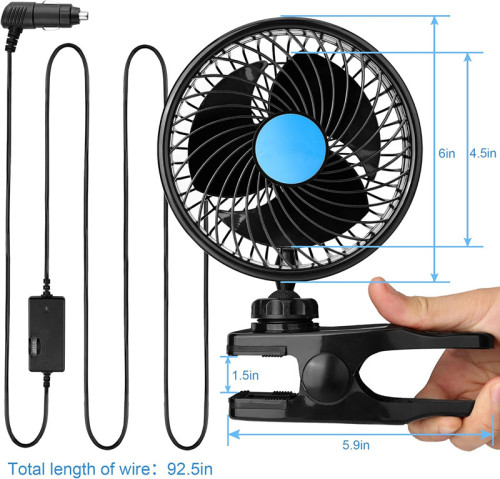 Clip Fan 360 Degree Rotatable Car Fan Cooling Air Fan with Stepless Speed Regulation & Cigarette Lighter Plug for SUV, RV, Vehicles