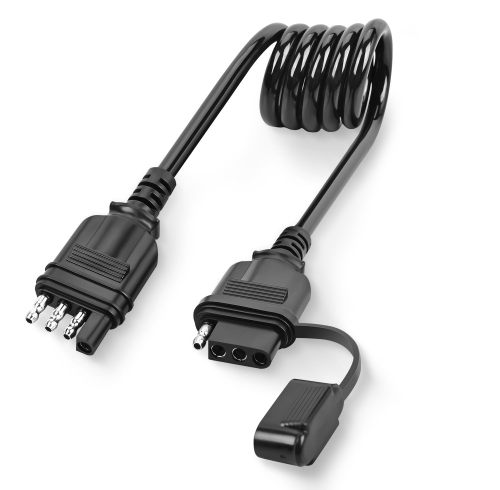 4 Way Flat Trailer Coiled Extension Cable 3 Feet Heavy Duty Jacket Cable Male and Female Wiring Harness Adapter 36" Stretchable 18AWG Vehicle-Side & Trailer-Side Adapter Cord, 2 Years Warranty