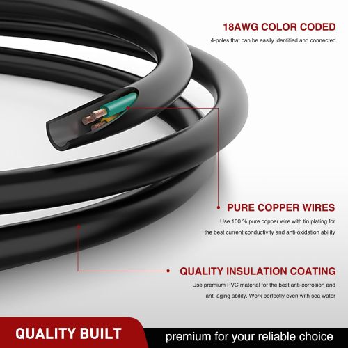 4 Way Flat Trailer Coiled Extension Cable 3 Feet Heavy Duty Jacket Cable Male and Female Wiring Harness Adapter 36" Stretchable 18AWG Vehicle-Side & Trailer-Side Adapter Cord, 2 Years Warranty