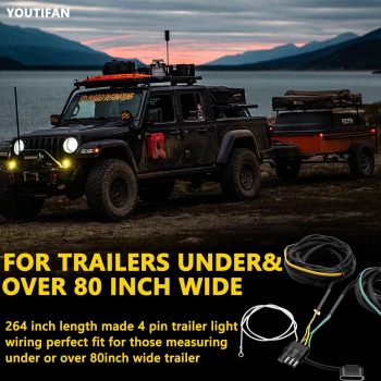 22FT 4 Pin 5 Wire Trailer Wiring Harness,Trailer Light Kit Heavy Duty Pure Copper Connectors with Nylon Mesh Protection for Rewiring of Taillights,Brake Lights and Turn Signals on Trailers RVs Boats