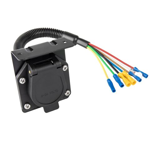 7 Way RV Trailer Light Connector Socket 7 Pin Wire Electrical Trailer Adapter Quick Converter with Mounting Bracket, Truck End Quick-Install 7 Prong Universal Pigtail Wiring Harness Vehicle Side