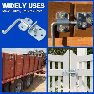 Trailer Gate Latch, 4 Pack Stake Bed Latches, Straight Side Gate Bracket Sets for Utility Trailer, Trucks, Wood