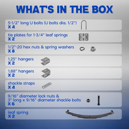25-1/4 Leaf Spring with 5-1/2 U Bolts Trailer Axle Suspension Kit Fit for 3500lb Round Axle (Shackle Strap+Hanger+Leaf Spring+U-Bolt)