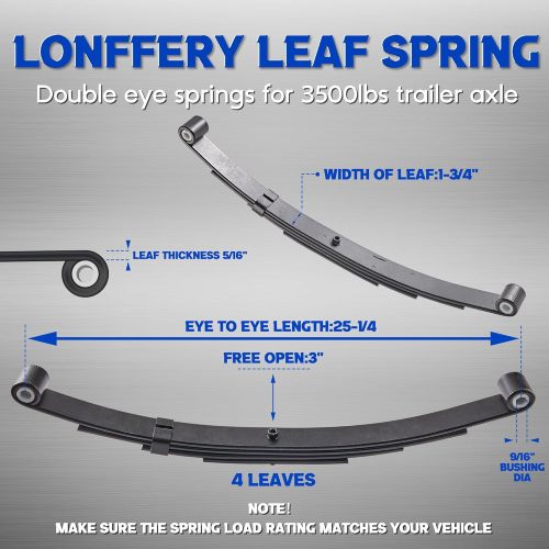 25-1/4 Leaf Spring with 5-1/2 U Bolts Trailer Axle Suspension Kit Fit for 3500lb Round Axle (Shackle Strap+Hanger+Leaf Spring+U-Bolt)