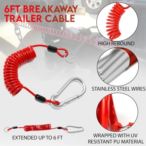 Trailer Cable - Heavy Duty Steel Wire Coiled Safety Cables Strap for RV Towing Trailer - Stainless Steel Spring Towing Coil for Enhanced Durability - Extends up to 6ft