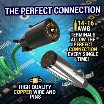 Trailer Cable - Heavy Duty Steel Wire Coiled Safety Cables Strap for RV Towing Trailer - Stainless Steel Spring Towing Coil for Enhanced Durability - Extends up to 6ft