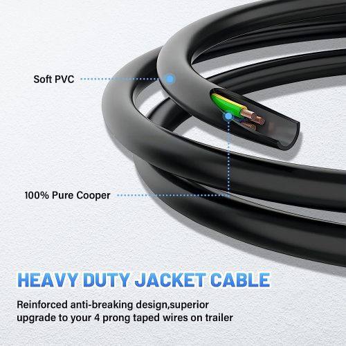 7.5ft 4 Pin Flat Trailer Wire Extension Coiled Cable, 4 Way Vehicle-Side and Trailer-Side Trailer Wiring Harness Adapter, Heavy Duty Jacketed Cable Trailer Light Extension Cord 7.5 Feet 90 Inch