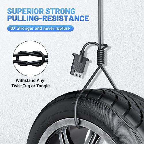 7.5ft 4 Pin Flat Trailer Wire Extension Coiled Cable, 4 Way Vehicle-Side and Trailer-Side Trailer Wiring Harness Adapter, Heavy Duty Jacketed Cable Trailer Light Extension Cord 7.5 Feet 90 Inch