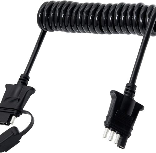 7.5ft 4 Pin Flat Trailer Wire Extension Coiled Cable, 4 Way Vehicle-Side and Trailer-Side Trailer Wiring Harness Adapter, Heavy Duty Jacketed Cable Trailer Light Extension Cord 7.5 Feet 90 Inch