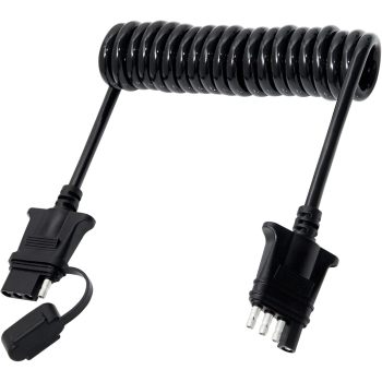 7.5ft 4 Pin Flat Trailer Wire Extension Coiled Cable, 4 Way Vehicle-Side and Trailer-Side Trailer Wiring Harness Adapter, Heavy Duty Jacketed Cable Trailer Light Extension Cord 7.5 Feet 90 Inch