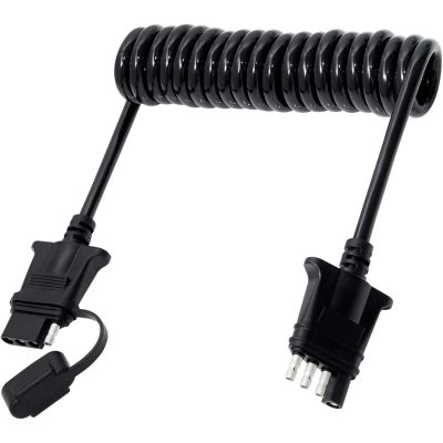 7.5ft 4 Pin Flat Trailer Wire Extension Coiled Cable, 4 Way Vehicle-Side and Trailer-Side Trailer Wiring Harness Adapter, Heavy Duty Jacketed Cable Trailer Light Extension Cord 7.5 Feet 90 Inch