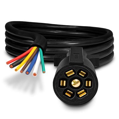 True Mods 8ft 7-Way Trailer Plug Cord Wiring Harness [7-Pin Trailer Wire Cable] [Brake & Light Control] [10-14AWG] 7 Prong Trailer Light Cord Wiring Connector for RV