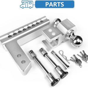 Adjustable Trailer Hitch - 8 Inch Drop Hitch (Fits 2-Inch Receiver), 12,500 LBS GTW Aluminum Tow Hitch, (2