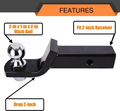 2-Inch Trailer Hitch Ball Mount, Heavy-Duty Steel, 7,500 lbs Capacity, 2" Drop, 3/4" Rise, 2" Trailer Ball & 5/8" Hitch Pin Included