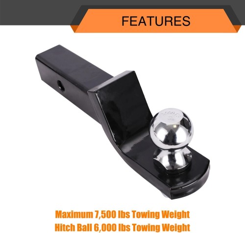 2-Inch Trailer Hitch Ball Mount, Heavy-Duty Steel, 7,500 lbs Capacity, 2" Drop, 3/4" Rise, 2" Trailer Ball & 5/8" Hitch Pin Included