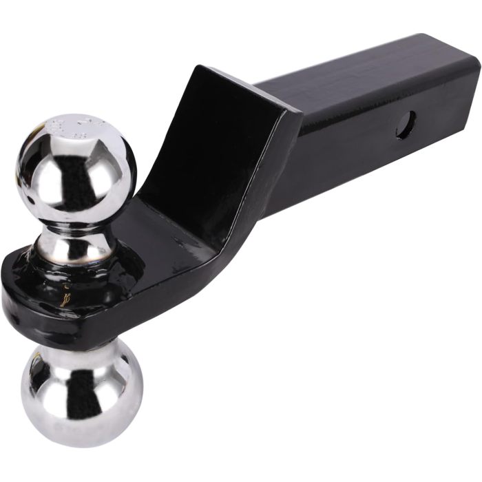 Dual-Ball Welded Trailer Ball Mount, 2-inch (5000lbs) & 2-5/16-inch (7500lbs) - Drop 2”, Length 8-1/4”, Hollow, Black Powder Coat