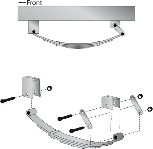 Single Axle Trailer Double Eye Leaf Spring Suspension Hanger Kit - 2,000-7,000 lbs (Single Axle)