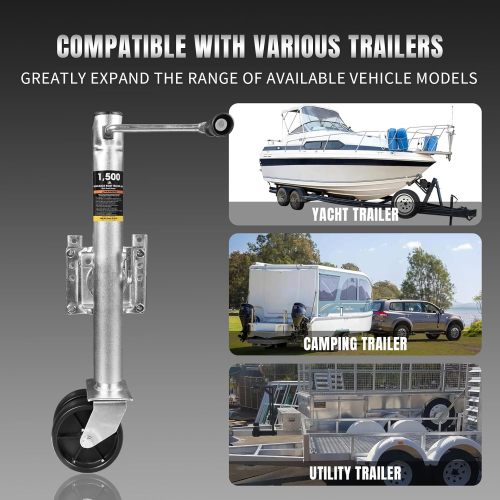 1 Torin Boat Trailer Jack with Dual Wheel: Heavy Duty Swing-Back Bolt-On Trailer Jack, 3/4 Ton (1,500 lb.) Capacity