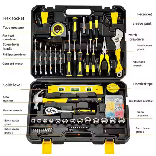 ATLI KT-001 108 Pieces Socket Wrench Auto Repair Tool Combination Package Mixed Tool Set Hand Tool Kit with Plastic Toolbox Storage Case